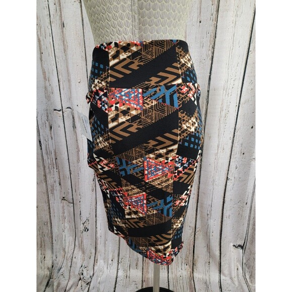 ALK Women's S Lularoe Cassie Black Colorful Geometric Pencil Straight‎ Skirt NEW - Picture 4 of 9
